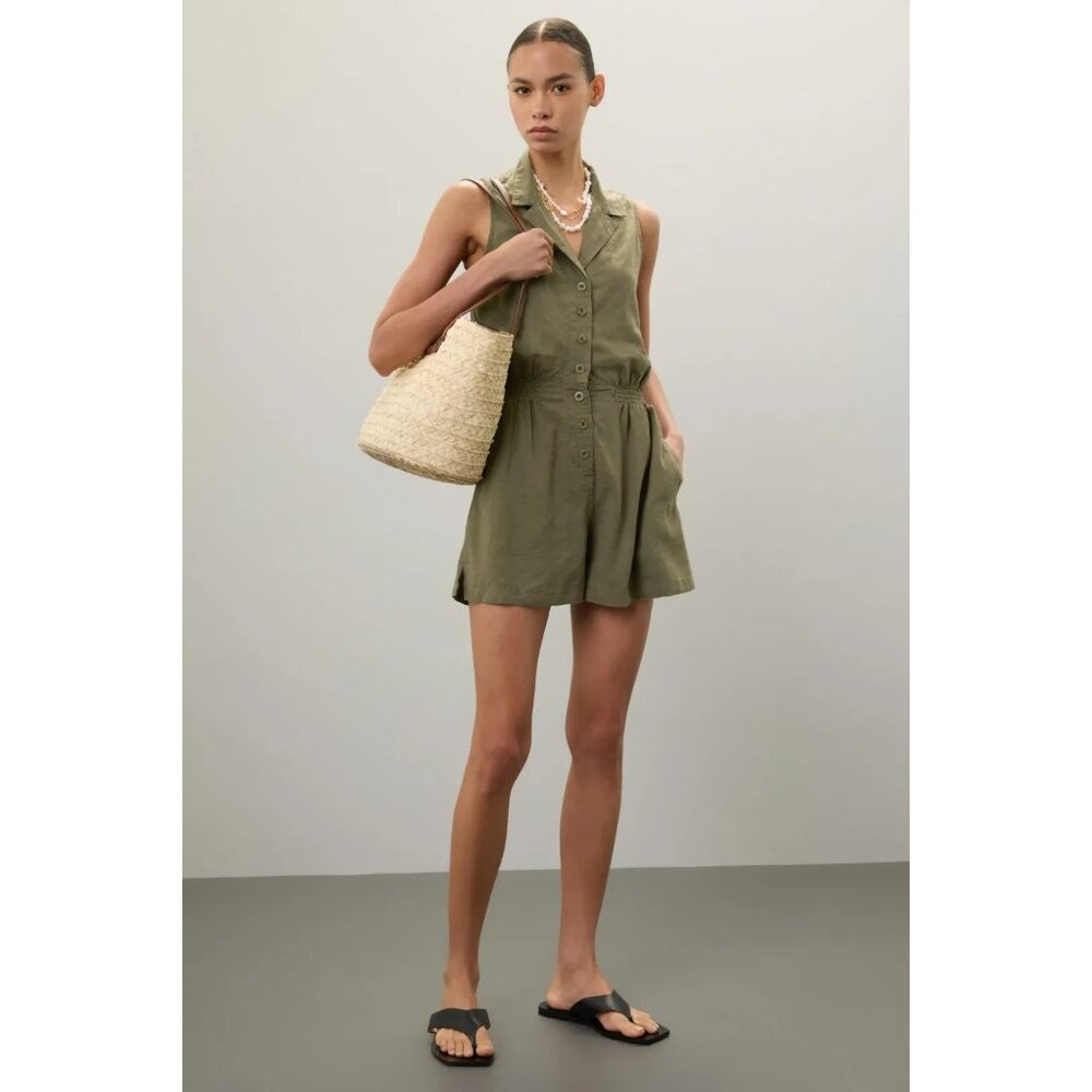 Onia Sleeveless Front Button Green Romper Size S Women Casual Summer